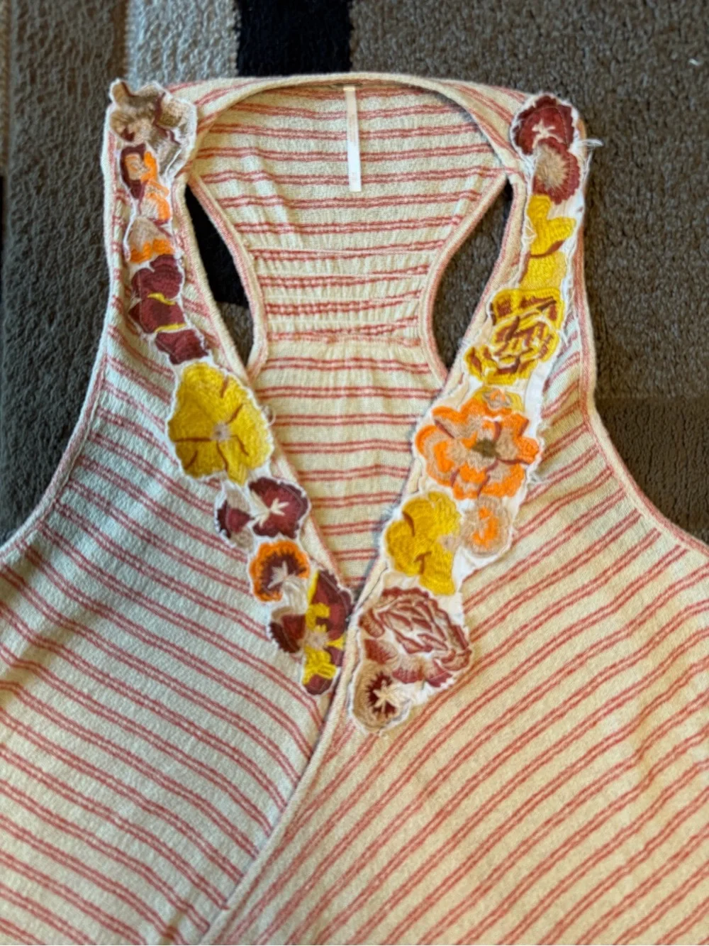 Free People We The Free Floral Appliqué Embroidered Surplice Tank XS